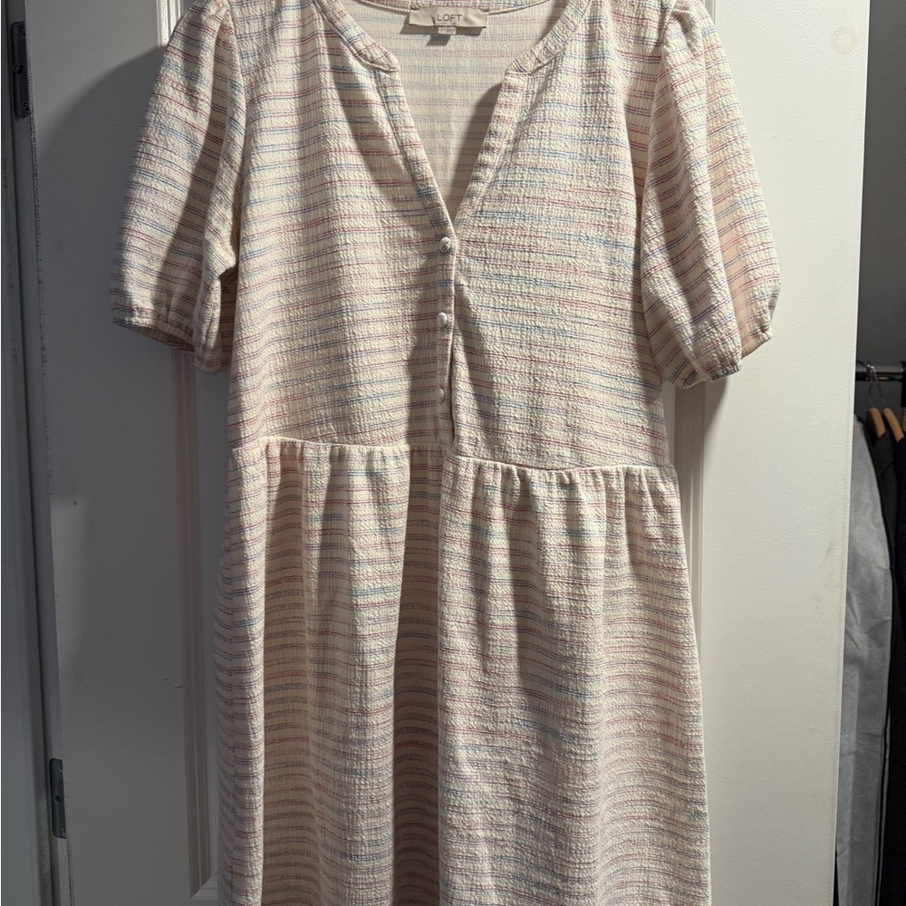 LOFT Striped Cream Dress